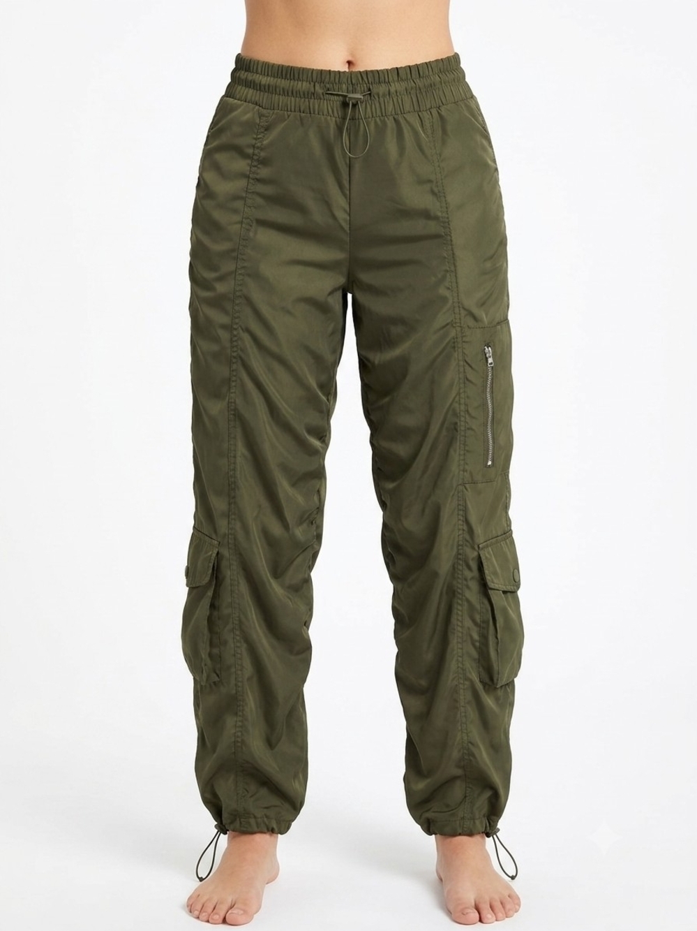 Refuge Y2K Olive Green Cargo Jogger Parachute Pants Gorpcore Streetwear S
